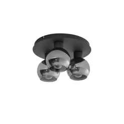 QAZQA Schlafzimmerlampen|Küchenlampen*Art-Deco-Deckenleuchte schwarz mit Rauchglas 3-flammig - Vidro