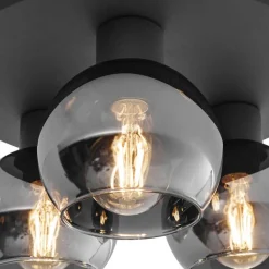QAZQA Schlafzimmerlampen|Küchenlampen*Art-Deco-Deckenleuchte schwarz mit Rauchglas 3-flammig - Vidro