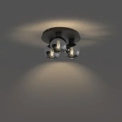 QAZQA Schlafzimmerlampen|Küchenlampen*Art-Deco-Deckenleuchte schwarz mit Rauchglas 3-flammig - Vidro