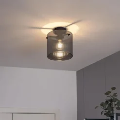 QAZQA Schlafzimmerlampen|Küchenlampen*Art-Deco-Deckenleuchte schwarz mit Rauchglas - Laura