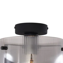 QAZQA Schlafzimmerlampen|Küchenlampen*Art-Deco-Deckenleuchte schwarz mit Rauchglas - Laura