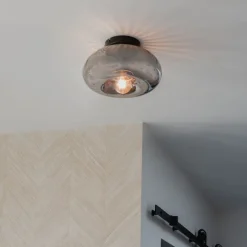 QAZQA Schlafzimmerlampen|Küchenlampen*Art-Deco-Deckenleuchte schwarz mit Rauchglas - Ayesha