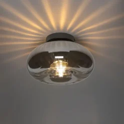 QAZQA Schlafzimmerlampen|Küchenlampen*Art-Deco-Deckenleuchte schwarz mit Rauchglas - Ayesha