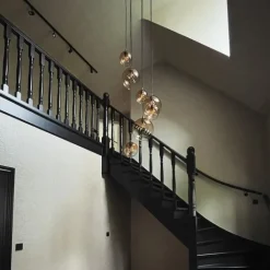 QAZQA Pendelleuchten|Wohnzimmerlampen*Art-Deco-Hängelampe aus Bronze mit bernsteinfarbenem Glas, rund, 7-flammig – Sandra