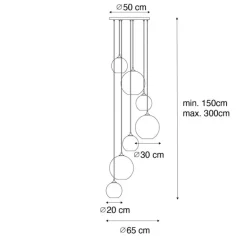 QAZQA Pendelleuchten|Wohnzimmerlampen*Art-Deco-Hängelampe aus Bronze mit bernsteinfarbenem Glas, rund, 7-flammig – Sandra