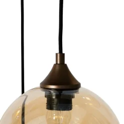 QAZQA Pendelleuchten|Wohnzimmerlampen*Art-Deco-Hängelampe aus dunkler Bronze mit bernsteinfarbenem Glas, oval, 8-flammig – Sandra