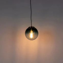 QAZQA Schlafzimmerlampen|Küchenlampen*Art-Deco-Hängelampe aus Messing mit ozeanblauem Glas 20 cm – Pallon