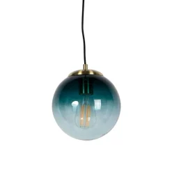 QAZQA Schlafzimmerlampen|Küchenlampen*Art-Deco-Hängelampe aus Messing mit ozeanblauem Glas 20 cm – Pallon