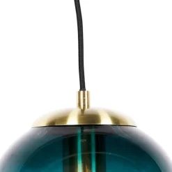 QAZQA Schlafzimmerlampen|Küchenlampen*Art-Deco-Hängelampe aus Messing mit ozeanblauem Glas 20 cm – Pallon