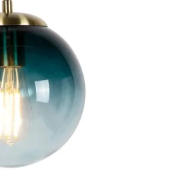 QAZQA Schlafzimmerlampen|Küchenlampen*Art-Deco-Hängelampe aus Messing mit ozeanblauem Glas 20 cm – Pallon