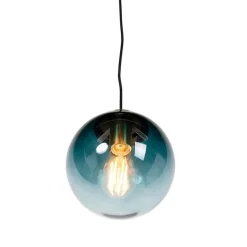 QAZQA Schlafzimmerlampen|Küchenlampen*Art-Deco-Hängelampe aus Messing mit ozeanblauem Glas 20 cm – Pallon