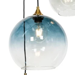 QAZQA Schlafzimmerlampen|Esszimmerlampen*Art-Deco-Hängelampe aus Messing mit blauem Glas, rund, 7-flammig – Sandra