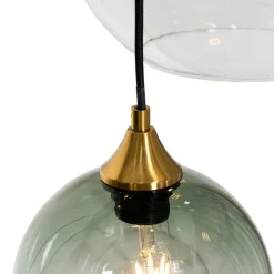 QAZQA Schlafzimmerlampen|Esszimmerlampen*Art-Deco-Hängelampe aus Messing mit blauem Glas, rund, 7-flammig – Sandra