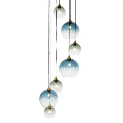 QAZQA Schlafzimmerlampen|Esszimmerlampen*Art-Deco-Hängelampe aus Messing mit blauem Glas, rund, 7-flammig – Sandra