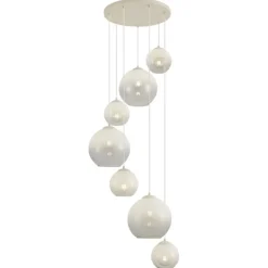 QAZQA Pendelleuchten*Art-Deco-Hängelampe Beige mit weißem Glas 7-flammig - Sandra