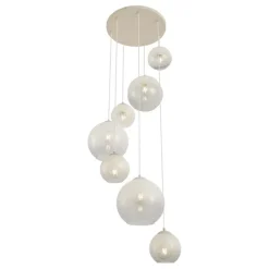 QAZQA Pendelleuchten*Art-Deco-Hängelampe Beige mit weißem Glas 7-flammig - Sandra