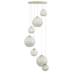 QAZQA Pendelleuchten*Art-Deco-Hängelampe Beige mit weißem Glas 7-flammig - Sandra