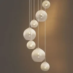 QAZQA Pendelleuchten*Art-Deco-Hängelampe Beige mit weißem Glas 7-flammig - Sandra