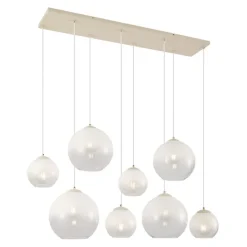 QAZQA Pendelleuchten*Art-Deco-Hängelampe beige mit weißem Glas 8-flammig - Sandra