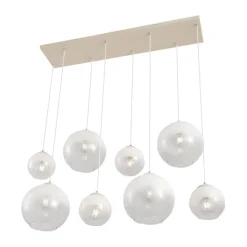 QAZQA Pendelleuchten*Art-Deco-Hängelampe beige mit weißem Glas 8-flammig - Sandra