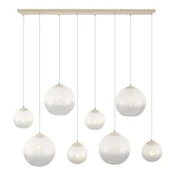 QAZQA Pendelleuchten*Art-Deco-Hängelampe beige mit weißem Glas 8-flammig - Sandra