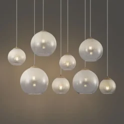 QAZQA Pendelleuchten*Art-Deco-Hängelampe beige mit weißem Glas 8-flammig - Sandra