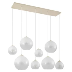 QAZQA Pendelleuchten*Art-Deco-Hängelampe beige mit weißem Glas 8-flammig - Sandra