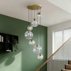 QAZQA Pendelleuchten*Art-Deco-Hängelampe Gold mit Regenbogen-Glas 7-flammig - Sandra