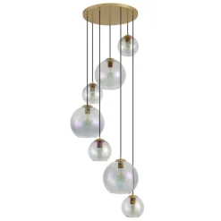 QAZQA Pendelleuchten*Art-Deco-Hängelampe Gold mit Regenbogen-Glas 7-flammig - Sandra