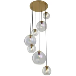 QAZQA Pendelleuchten*Art-Deco-Hängelampe Gold mit Regenbogen-Glas 7-flammig - Sandra