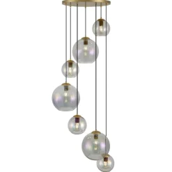 QAZQA Pendelleuchten*Art-Deco-Hängelampe Gold mit Regenbogen-Glas 7-flammig - Sandra