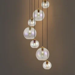 QAZQA Pendelleuchten*Art-Deco-Hängelampe Gold mit Regenbogen-Glas 7-flammig - Sandra