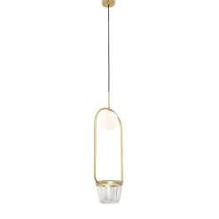 QAZQA Pendelleuchten|Wohnzimmerlampen*Art-Deco-Hängelampe Gold mit weißem Glas - Isabella