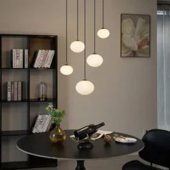 QAZQA Schlafzimmerlampen|Küchenlampen*Art-Deco-Hängelampe Gold mit Opalglas 5-flammig - Yani