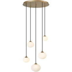 QAZQA Schlafzimmerlampen|Küchenlampen*Art-Deco-Hängelampe Gold mit Opalglas 5-flammig - Yani