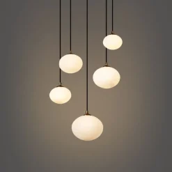 QAZQA Schlafzimmerlampen|Küchenlampen*Art-Deco-Hängelampe Gold mit Opalglas 5-flammig - Yani