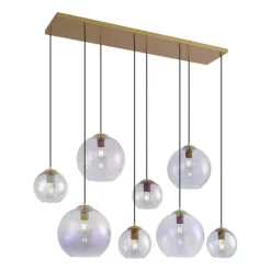 QAZQA Pendelleuchten|Esszimmerlampen*Art-Deco-Hängelampe Gold mit Regenbogen-Glas 8-flammig - Sandra