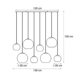 QAZQA Pendelleuchten|Esszimmerlampen*Art-Deco-Hängelampe Gold mit Regenbogen-Glas 8-flammig - Sandra