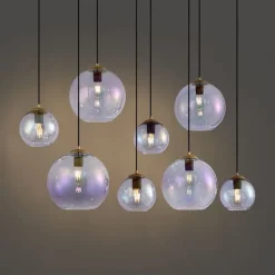 QAZQA Pendelleuchten|Esszimmerlampen*Art-Deco-Hängelampe Gold mit Regenbogen-Glas 8-flammig - Sandra