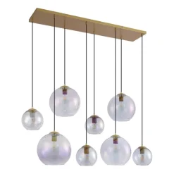 QAZQA Pendelleuchten|Esszimmerlampen*Art-Deco-Hängelampe Gold mit Regenbogen-Glas 8-flammig - Sandra