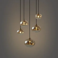 QAZQA Schlafzimmerlampen|Küchenlampen*Art-Deco-Hängelampe Gold mit bernsteinfarbenem Glas - Jia