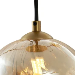 QAZQA Schlafzimmerlampen|Küchenlampen*Art-Deco-Hängelampe Gold mit bernsteinfarbenem Glas - Jia