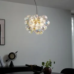 QAZQA Schlafzimmerlampen|Küchenlampen*Art-Deco-Hängelampe Gold mit Regenbogen-Glas 50cm 8-flammig - Uvas