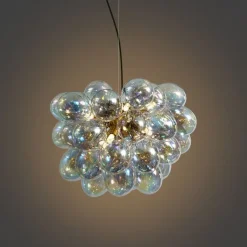 QAZQA Schlafzimmerlampen|Küchenlampen*Art-Deco-Hängelampe Gold mit Regenbogen-Glas 50cm 8-flammig - Uvas