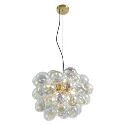 QAZQA Schlafzimmerlampen|Küchenlampen*Art-Deco-Hängelampe Gold mit Regenbogen-Glas 50cm 8-flammig - Uvas