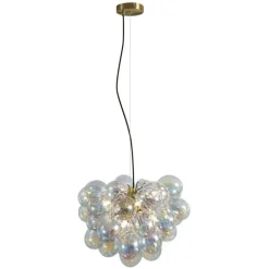 QAZQA Schlafzimmerlampen|Küchenlampen*Art-Deco-Hängelampe Gold mit Regenbogen-Glas 50cm 8-flammig - Uvas