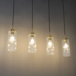 QAZQA Schlafzimmerlampen|Küchenlampen*Art-Deco-Hängelampe Gold mit Glas 4-flammig - Laura