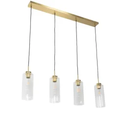 QAZQA Schlafzimmerlampen|Küchenlampen*Art-Deco-Hängelampe Gold mit Glas 4-flammig - Laura