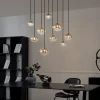 QAZQA Schlafzimmerlampen|Küchenlampen*Art-Deco-Hängelampe Gold mit bernsteinfarbenem Glas 9-flammig - Jia