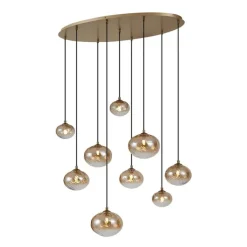 QAZQA Schlafzimmerlampen|Küchenlampen*Art-Deco-Hängelampe Gold mit bernsteinfarbenem Glas 9-flammig - Jia